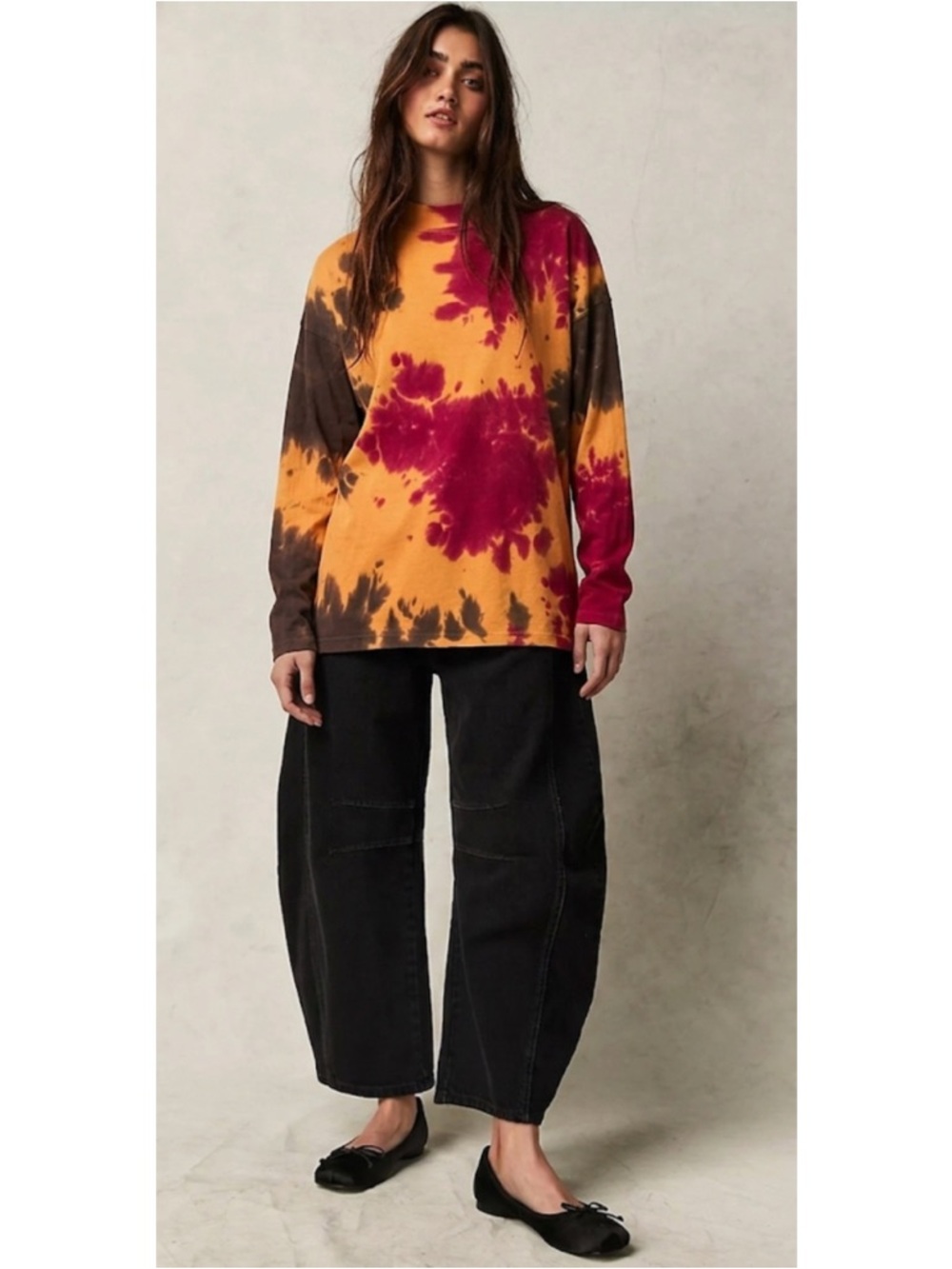 NWT We the Free Be Free Tie Dyed Long Sleeve T Shirt Size XS in French Roast
